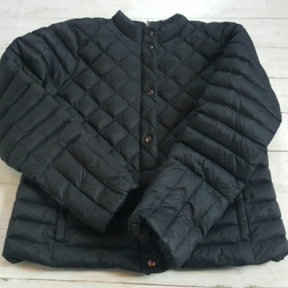 Lands' end puffer quilted coat jacket down and feather filled black